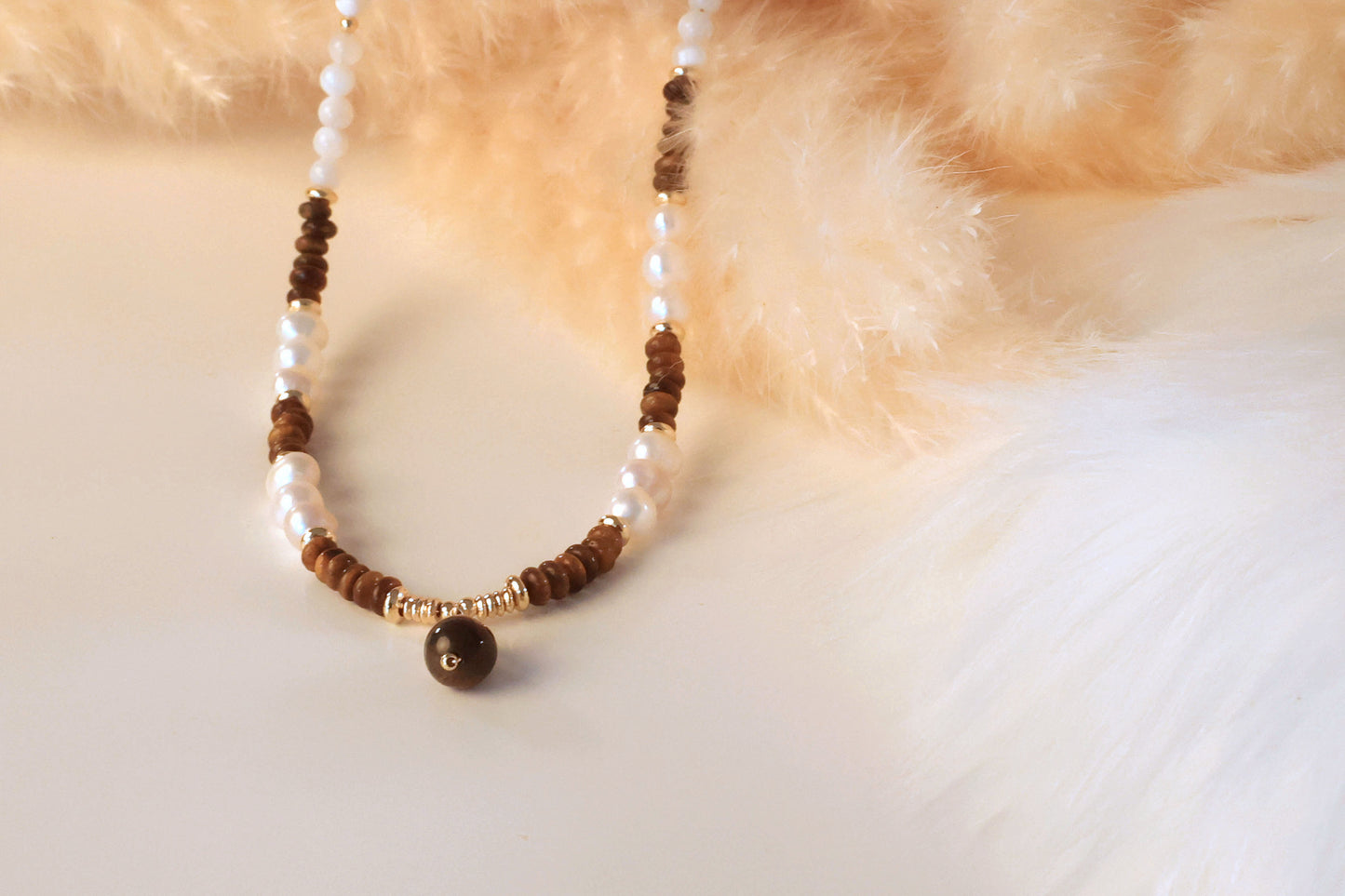 Tiger Eye Stone & Freshwater Pearl Necklace