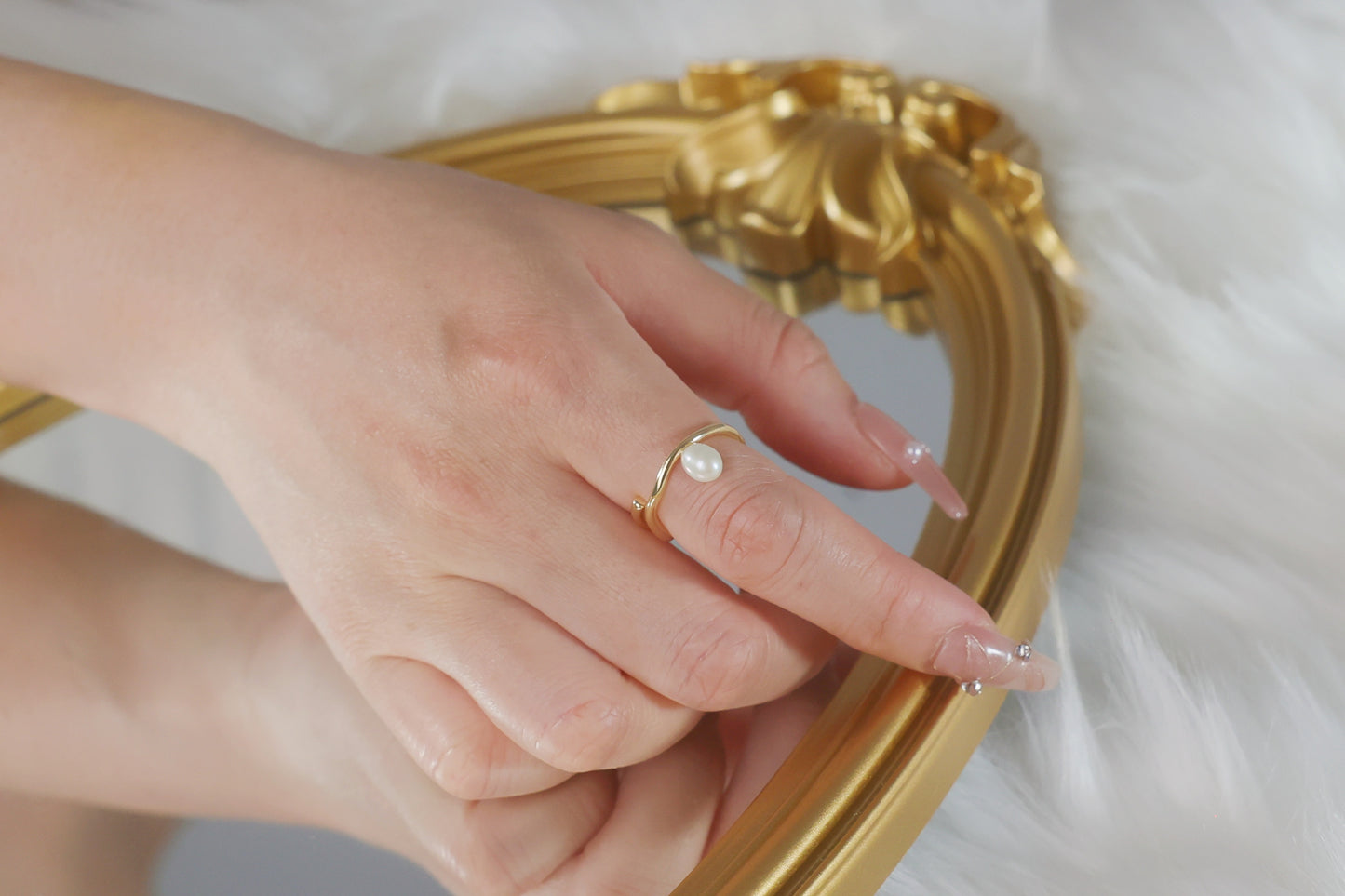 Gold Fresh Pearl Open Ring