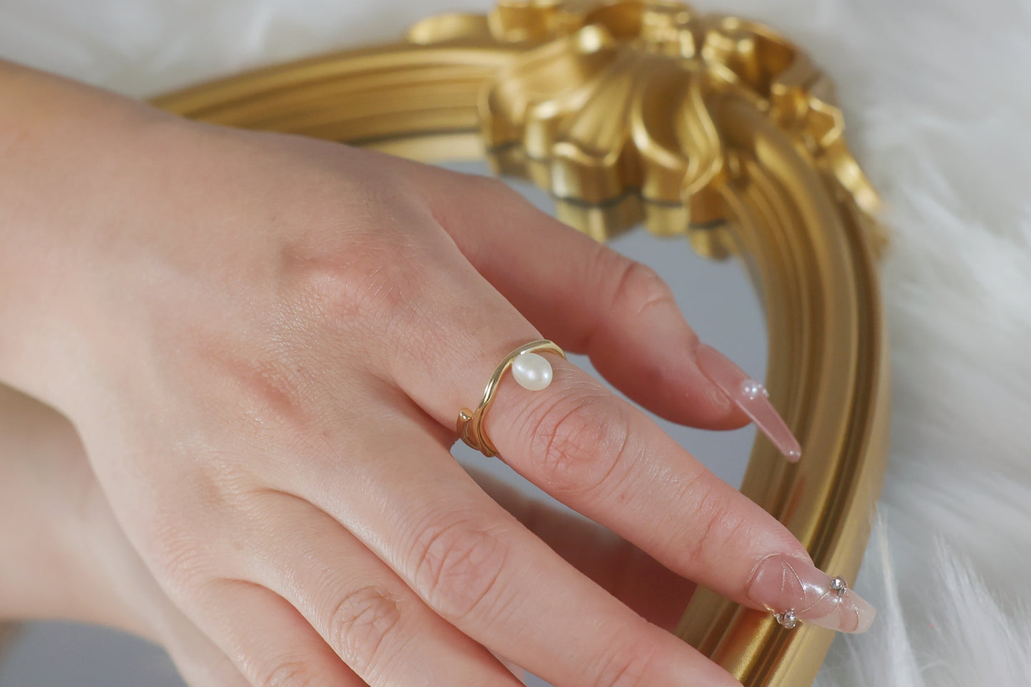 Gold Fresh Pearl Open Ring