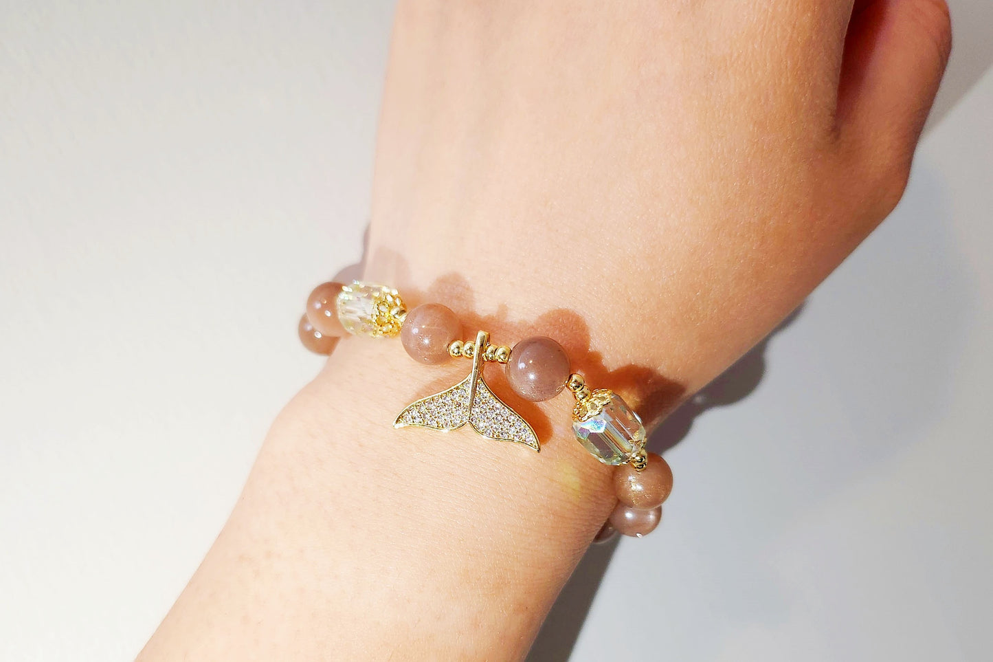 Strawberry Quartz & White Crystal beaded Gemstone bracelet