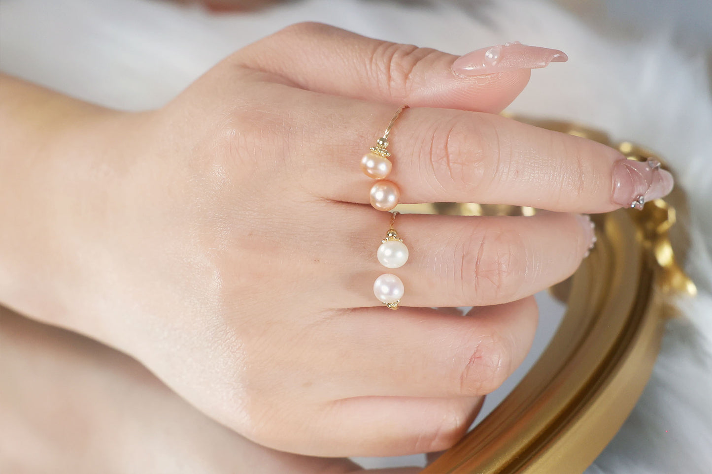 Double Freshwater Pearl Delicate Open Ring