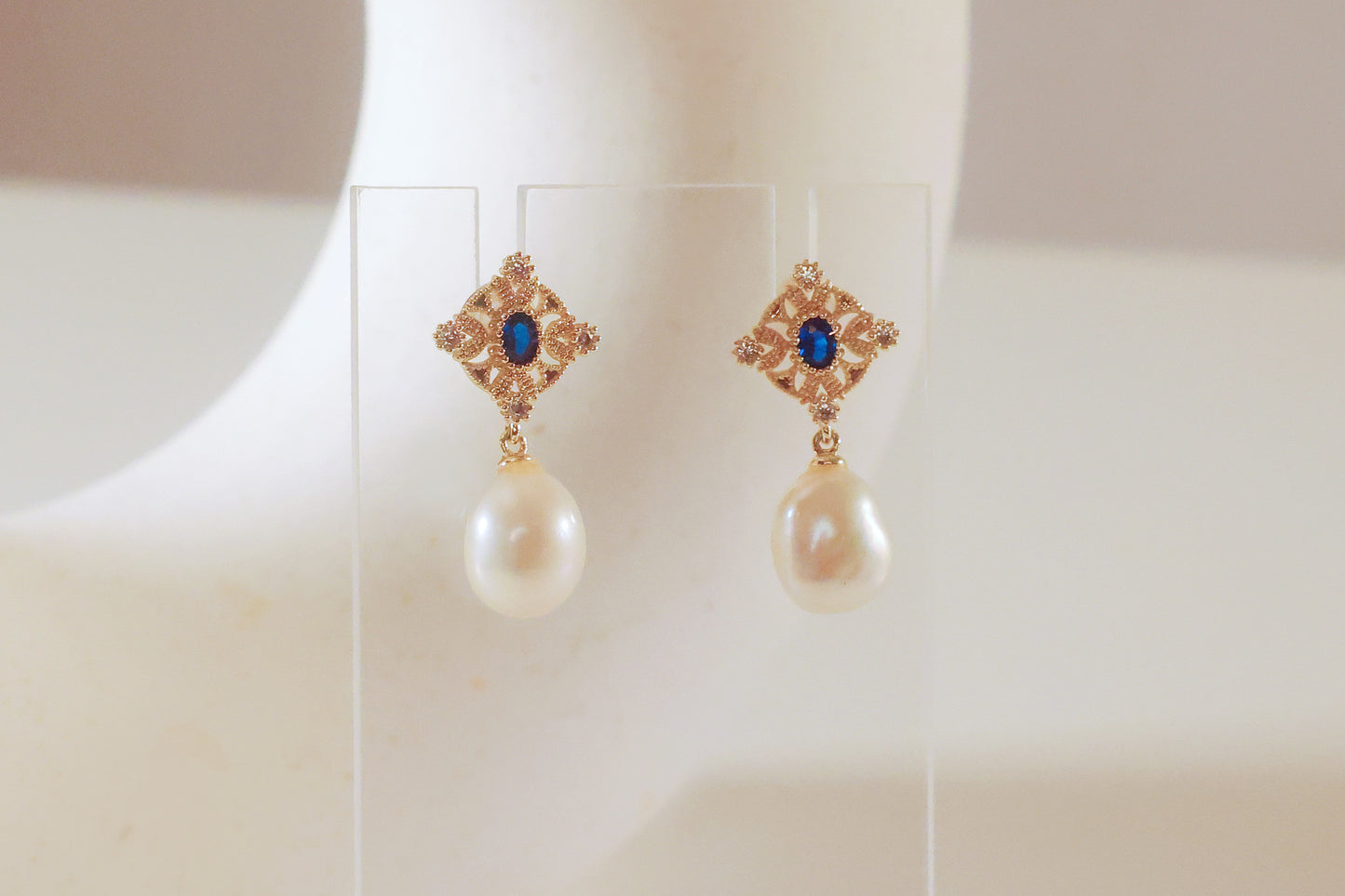 Blue Sapphire & Freshwater Pearl Drop Earring