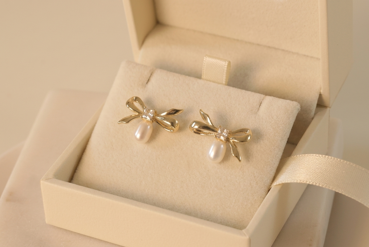 Dainty Bow Freshwater Pearl Drop Earring,Best Wedding Gift