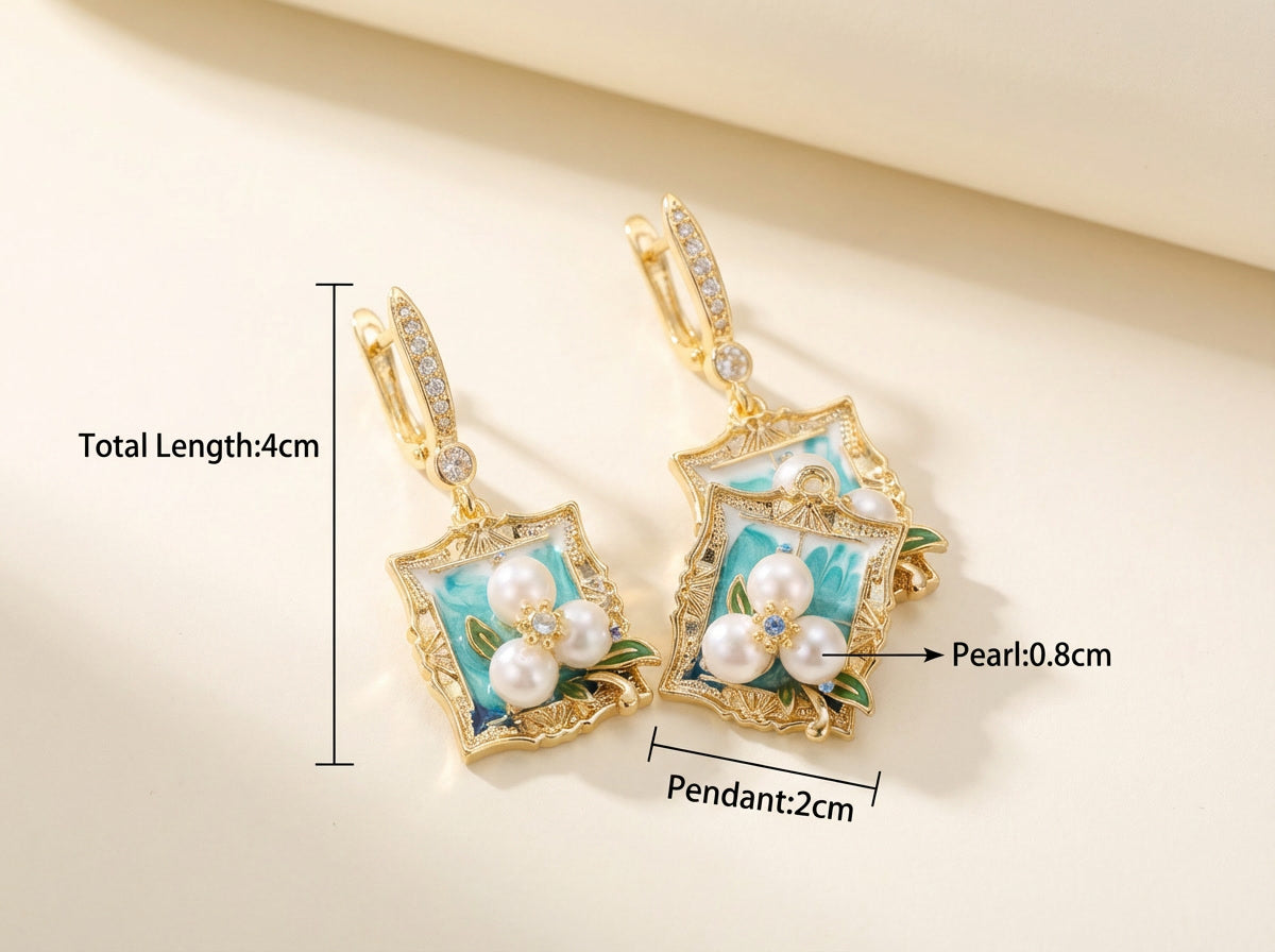 Vintage Oil Painting Style Pearl Earrings, Best Gift Ideas