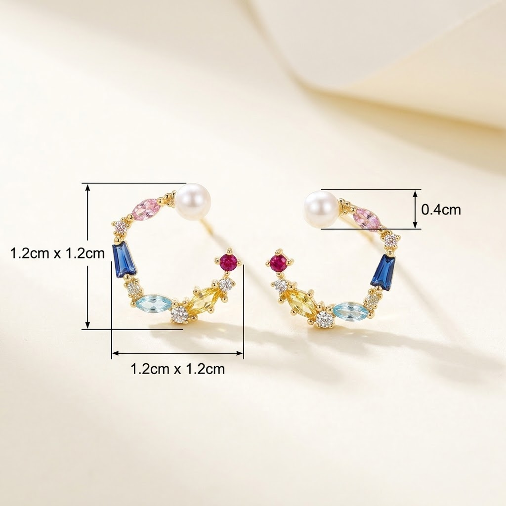 Little Colorful Gemstone Freshwater Pearl Ear Studs, Best Gift Ideas