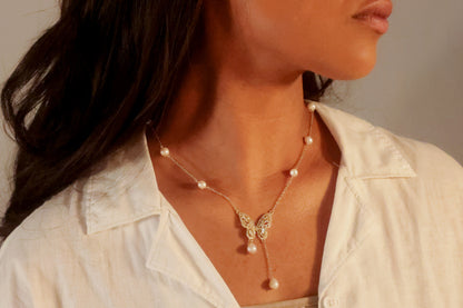 Stunning Gold Butterfly Necklace with Pearl