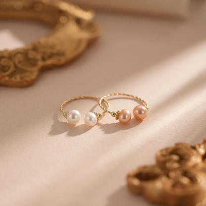 Double Freshwater Pearl Delicate Open Ring