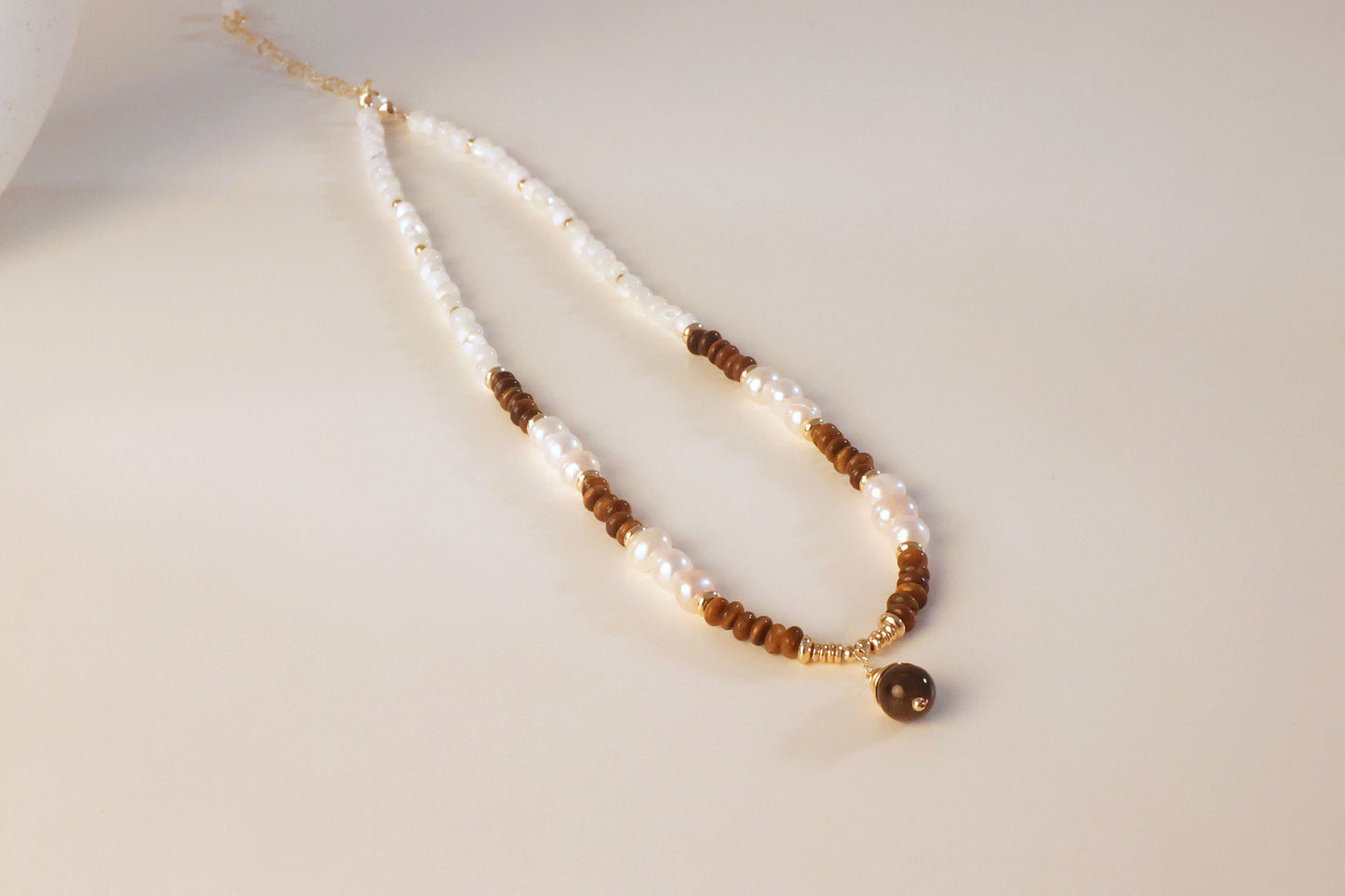 Tiger Eye Stone & Freshwater Pearl Necklace