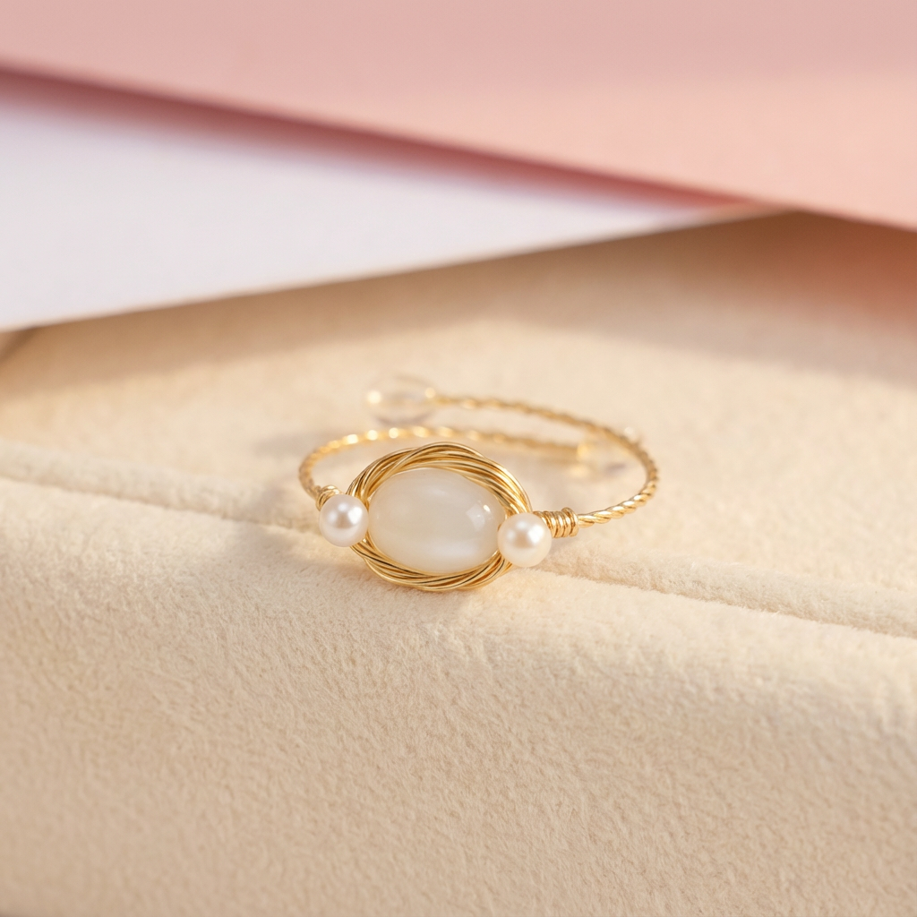 Dainty Natural Green Jade & Freshwater Pearl Ring