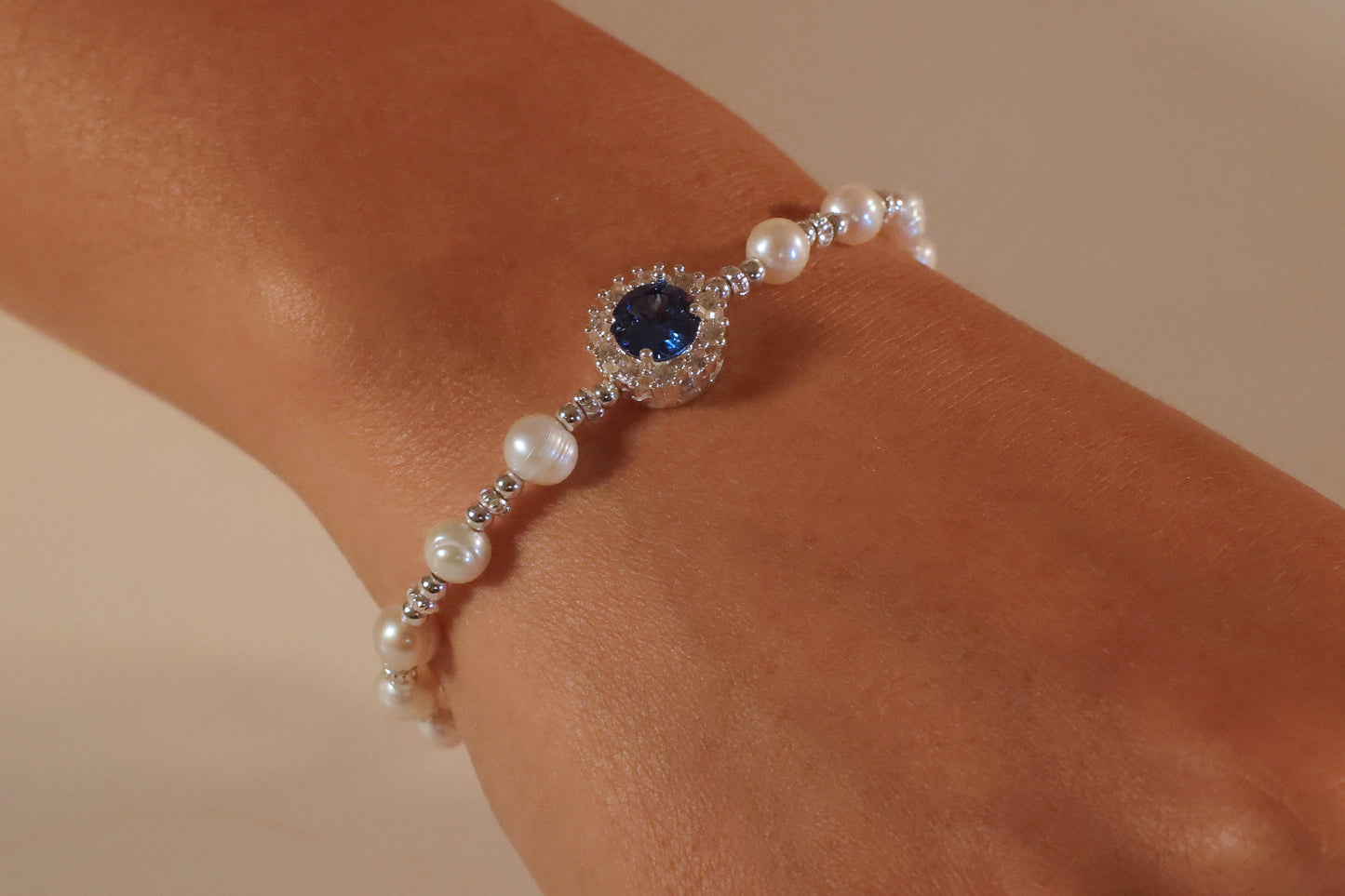 Sapphire Gemstone with Freshwater Pearl Bracelet