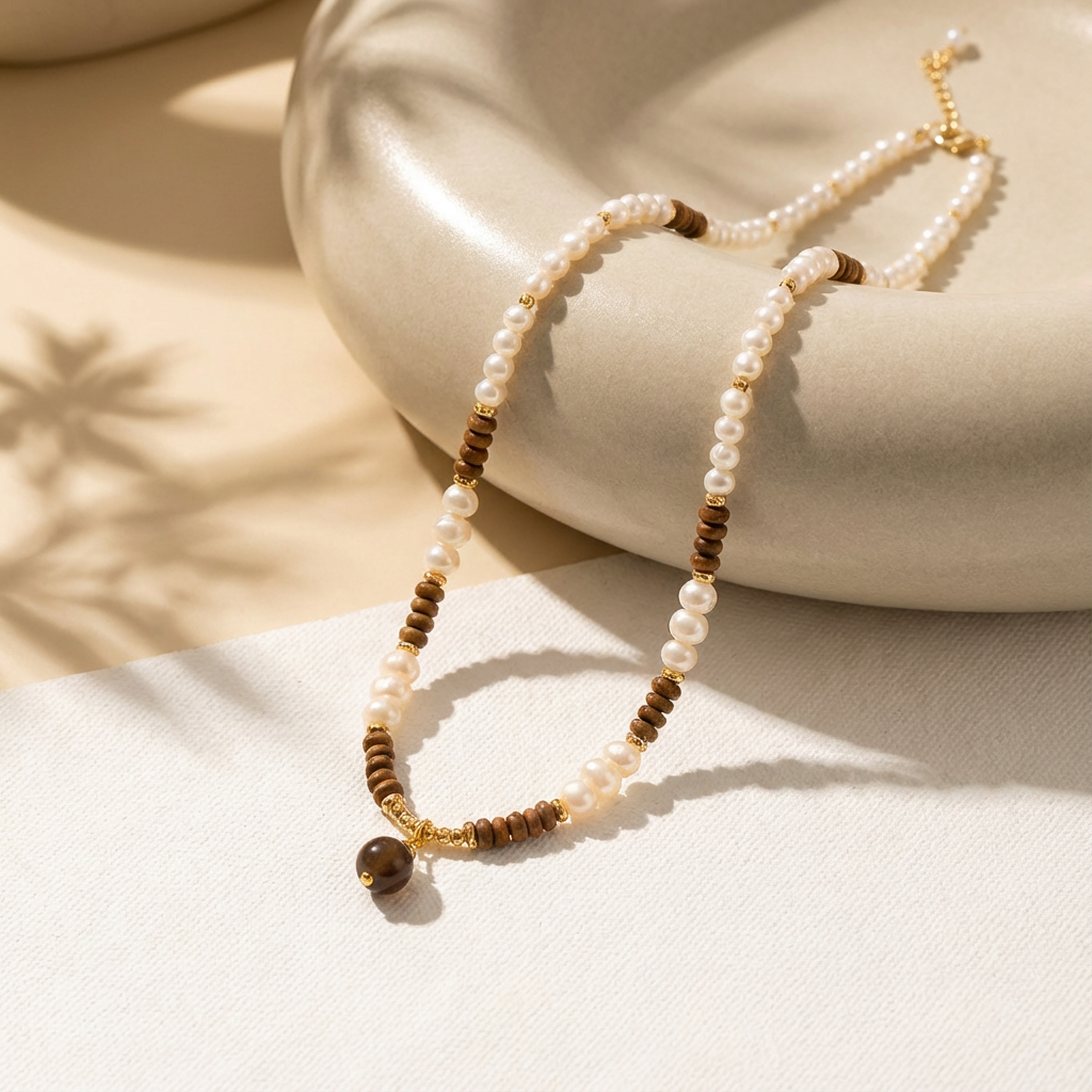 Tiger Eye Stone & Freshwater Pearl Necklace