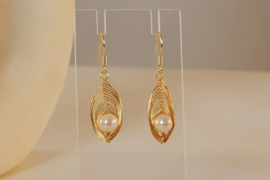 Unique Leaf Handmade Earring with Freshwater Pearls