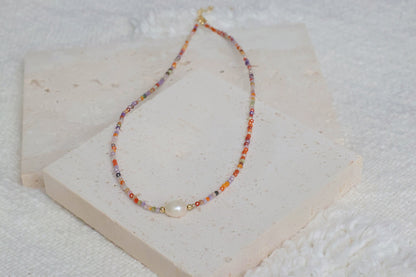 Dainty Colorful Beads Necklace with Freshwater Pearl