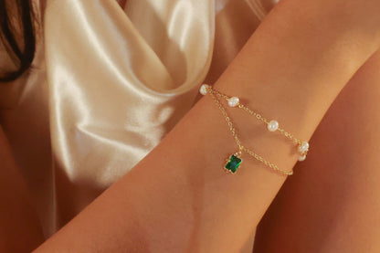 Double-Chain Emerald Gold Bracelet