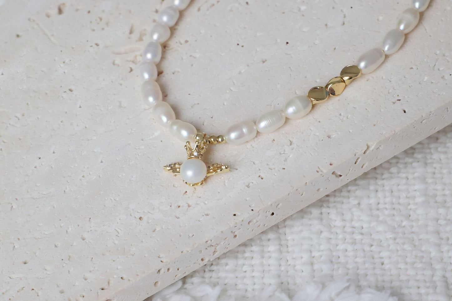 Pearl Beads Necklace with Angel Pendant