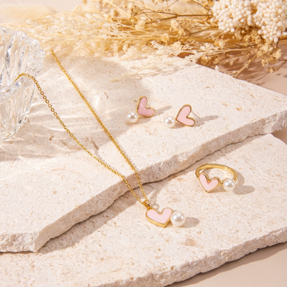 Romantic Pink Heart with Pearl Drop Earrings
