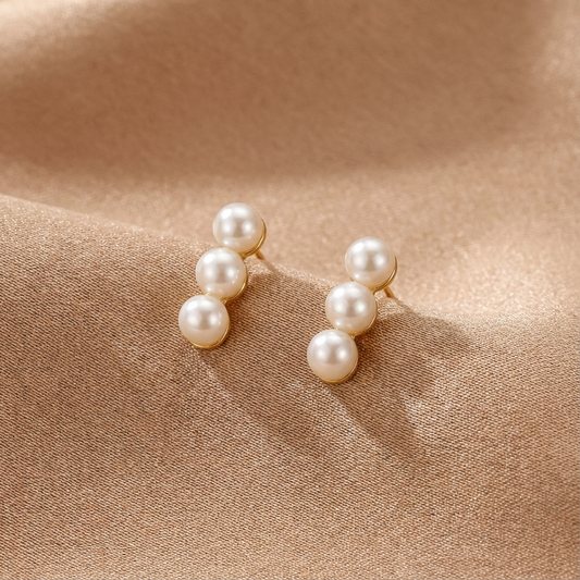 Triple Pearl Stud Earrings