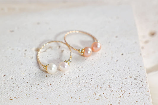 Double Freshwater Pearl Delicate Open Ring