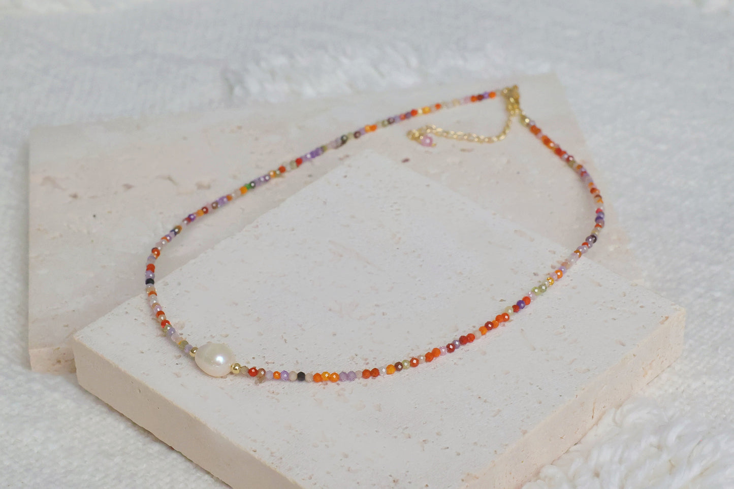 Dainty Colorful Beads Necklace with Freshwater Pearl