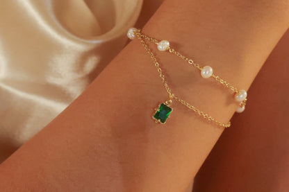 Double-Chain Emerald Gold Bracelet