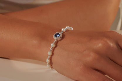 Sapphire Gemstone with Freshwater Pearl Bracelet