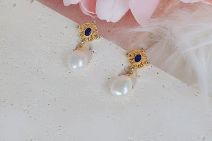 Blue Sapphire & Freshwater Pearl Drop Earring