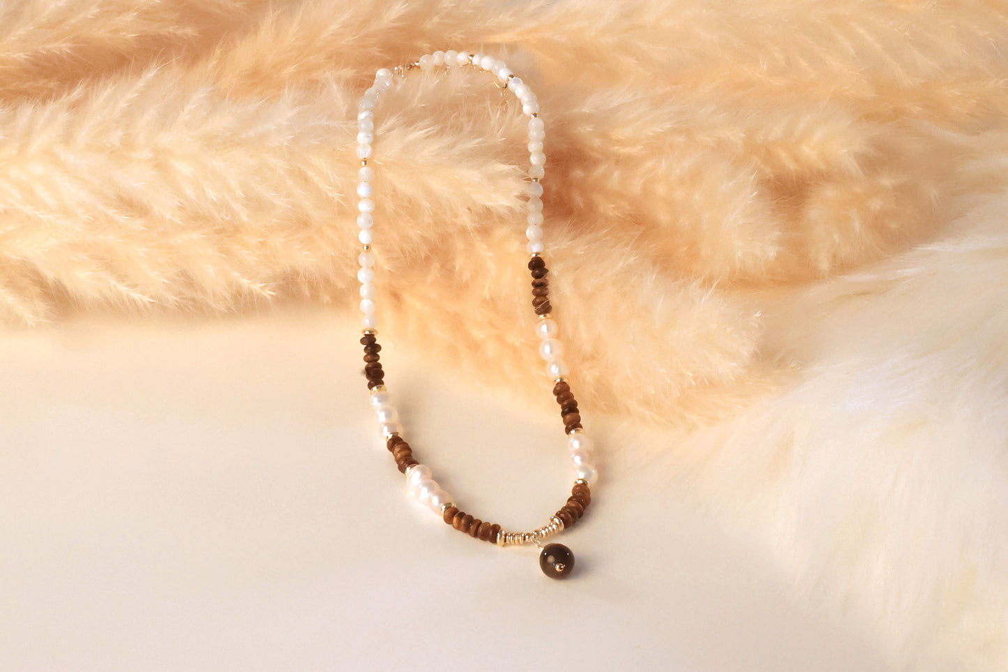 Tiger Eye Stone & Freshwater Pearl Necklace