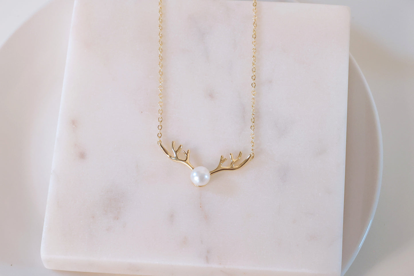 Minimalist Antler Freshwater Pearl Necklace