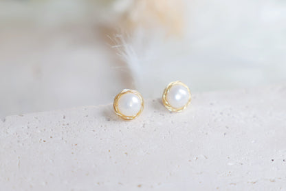 Handcrafted Wire Wrap Minimalist Pearl Earrings