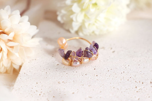 Amethyst & Freshwater Pearl Handmade Ring