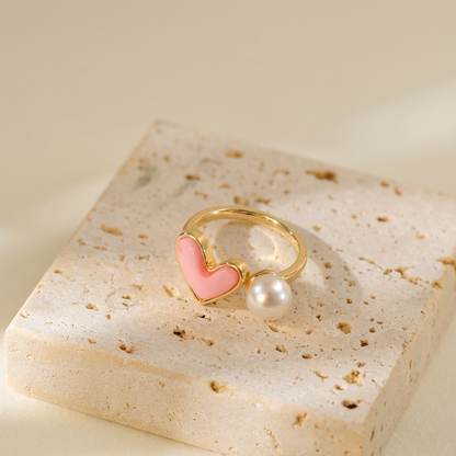 Romantic Pink Heart with Pearl Ring