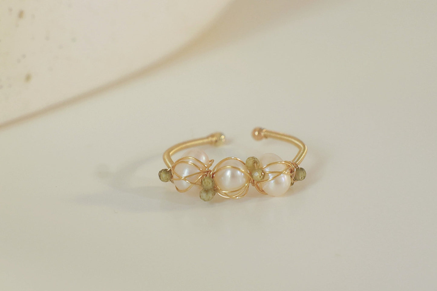 Gold Delicate Handmade Rings with Green Crystal