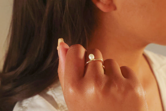 Gold Fresh Pearl Open Ring