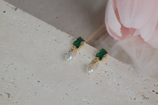 Emerald & Pearl Drop Earrings