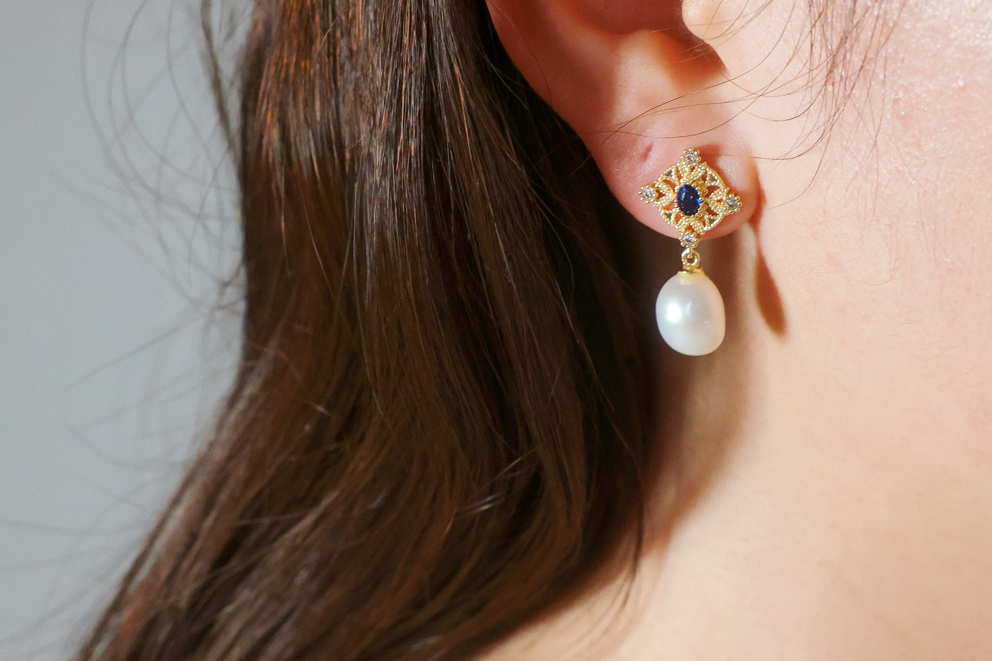 Blue Sapphire & Freshwater Pearl Drop Earring