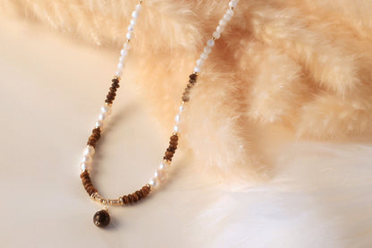 Tiger Eye Stone & Freshwater Pearl Necklace
