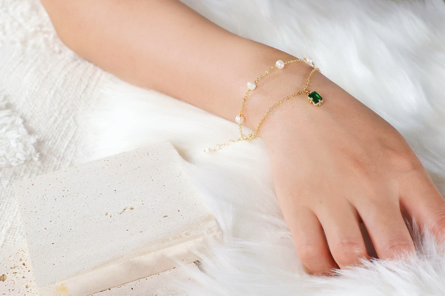 Double-Chain Emerald Gold Bracelet