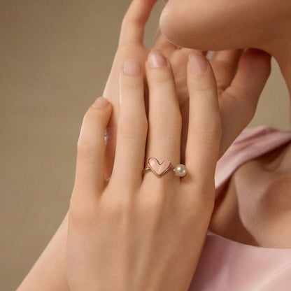 Romantic Pink Heart with Pearl Ring