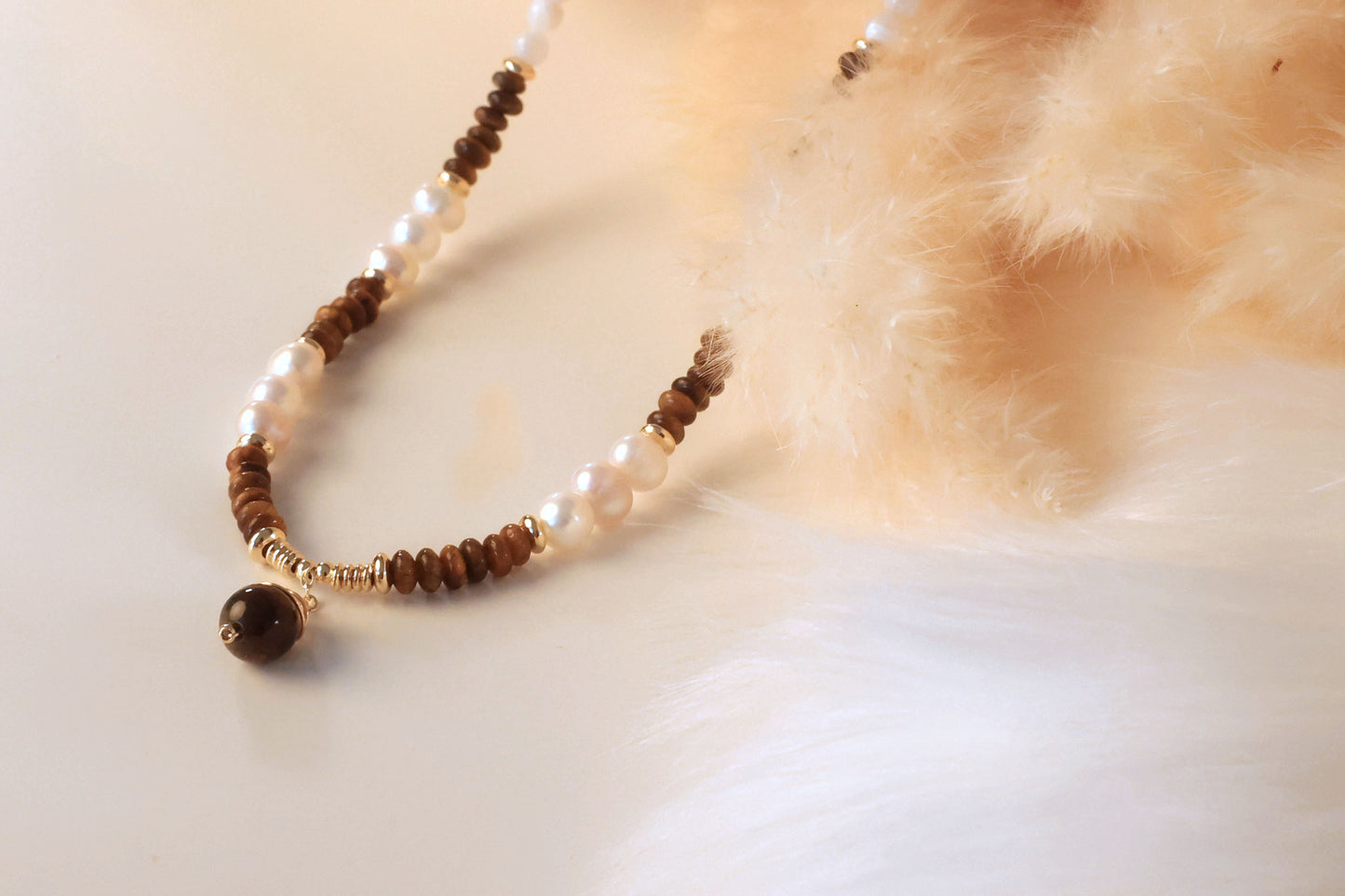Tiger Eye Stone & Freshwater Pearl Necklace