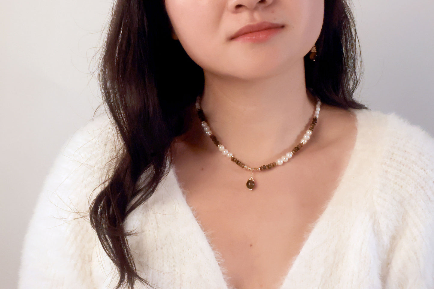 Tiger Eye Stone & Freshwater Pearl Necklace