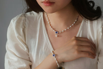 Sapphire Gemstone with Freshwater Pearl Bracelet