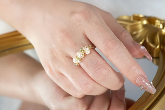 Gold Delicate Handmade Rings with Green Crystal