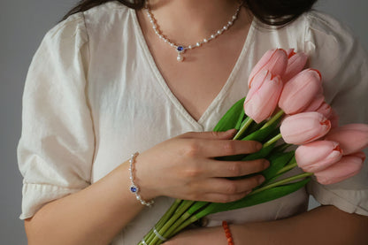 Sapphire Gemstone with Freshwater Pearl Bracelet