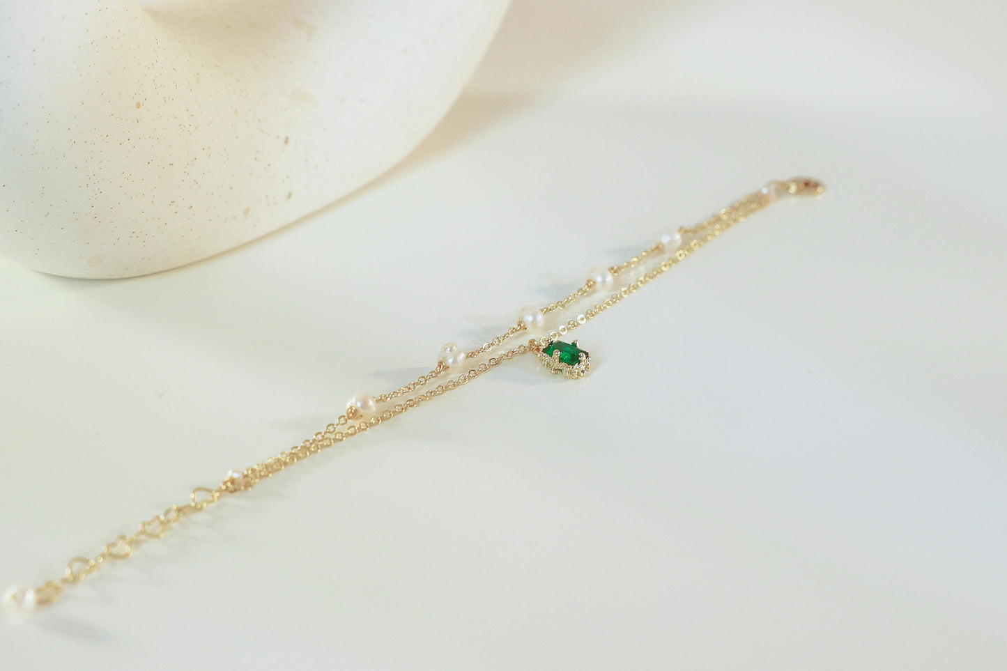 Double-Chain Emerald Gold Bracelet