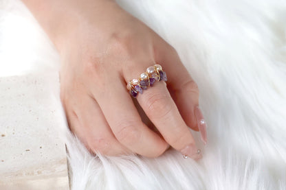 Amethyst & Freshwater Pearl Handmade Ring