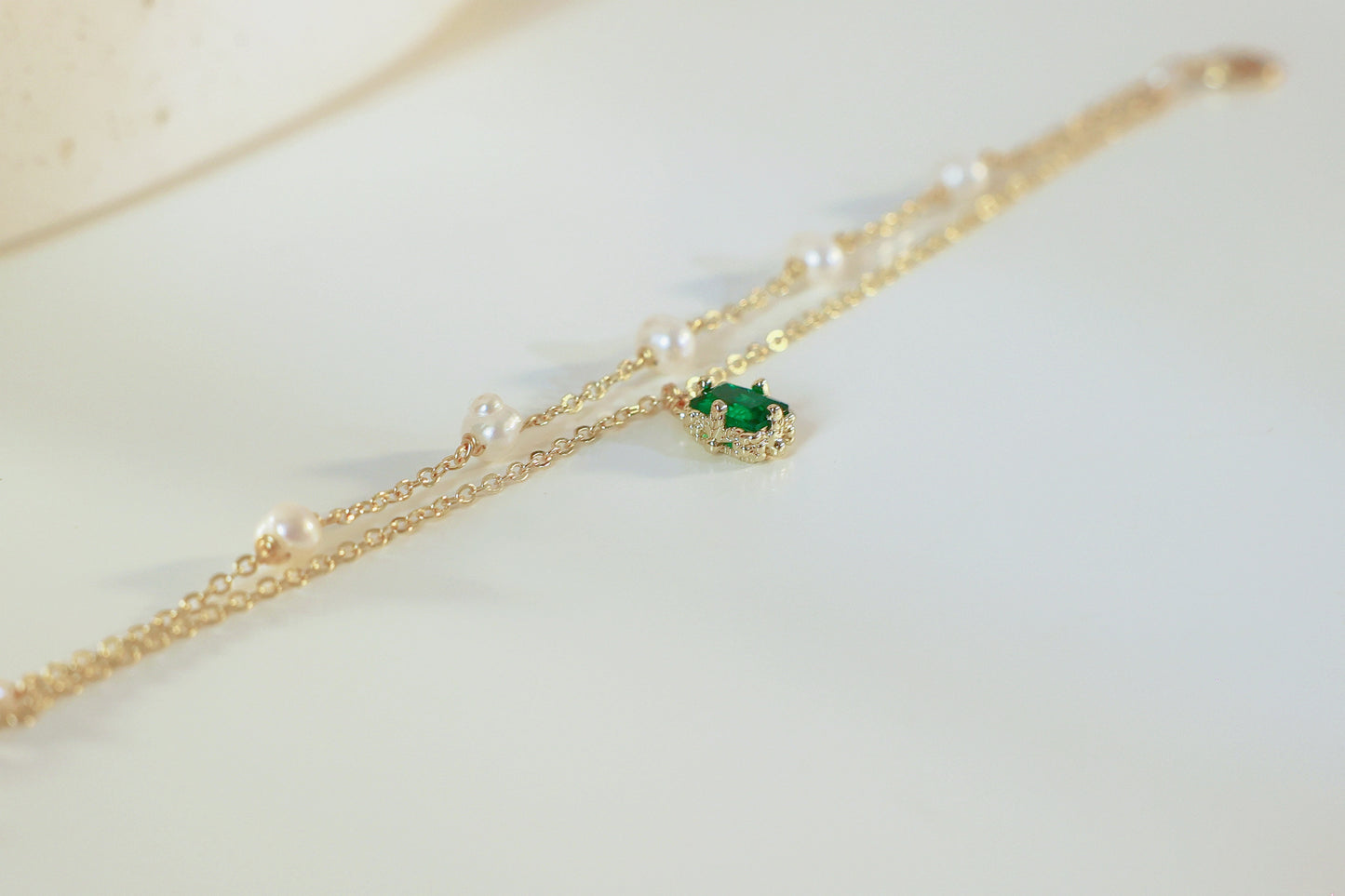 Double-Chain Emerald Gold Bracelet