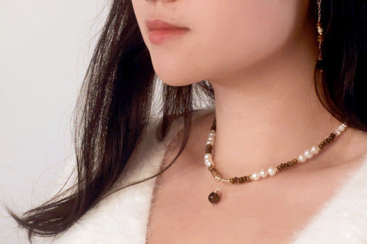 Tiger Eye Stone & Freshwater Pearl Necklace