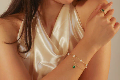 Double-Chain Emerald Gold Bracelet