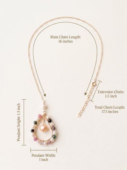 Necklace with measurements on a white background