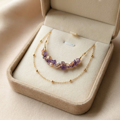Amethyst Whisper necklace beautifully packaged in a jewelry gift box, perfect for February birthstone gifting.